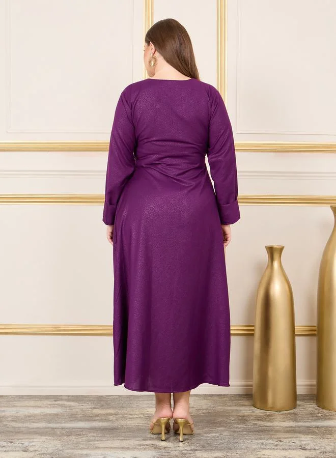 مكسيم كريشن Plus Embroidered Lace Jacquard Print Jalabiya by Styli