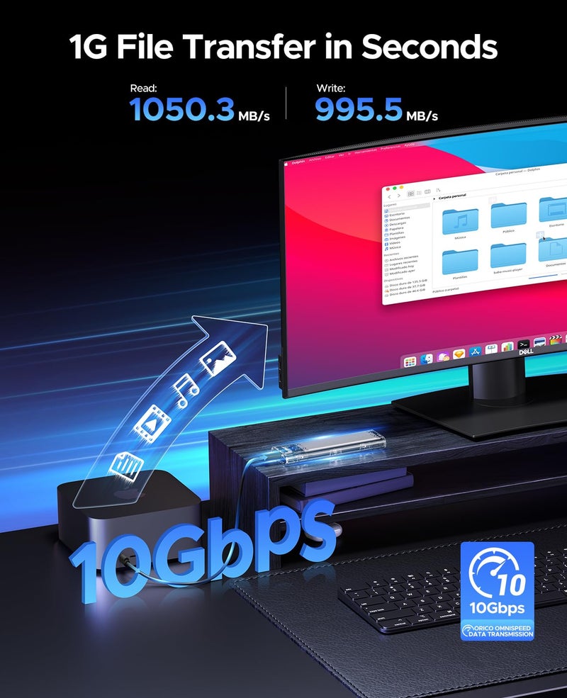 ORICO M.2 NVMe SSD Enclosure, USB 3.2 Gen 2 (10 Gbps), Transparent External Solid State Drive Adapter Enclosure for 2280 2260 2242 2230 PCI-E M2 M-Key SSD, USB Type C Converter Case-TCM2 Silver - Image 2