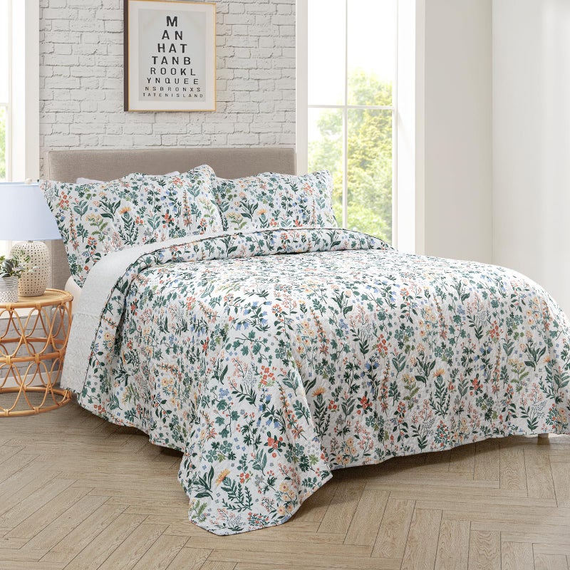 Travan 3-Piece Quilt Set Quilted Bedspread Lightweight Coverlet Set Garden Style Floral Printed Oversized Quilted Bedding Set with Shams for All Season, Exquisite, King Size - Image 2