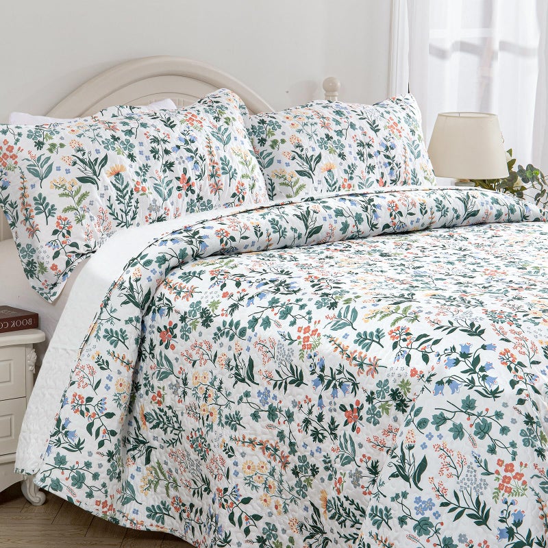 Travan 3-Piece Quilt Set Quilted Bedspread Lightweight Coverlet Set Garden Style Floral Printed Oversized Quilted Bedding Set with Shams for All Season, Exquisite, King Size - Image 3