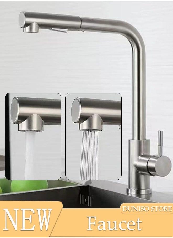 DUNISO Stainless Steel Kitchen Faucet with 360° Rotating Water Outlet 3 Effluent Ways Of Water, Kitchen Sink Faucet Pull Out Brushed Nickel Single Handle Classic Style Fashion-forward Built to Last  - Image 1