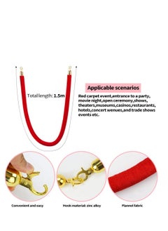 Y&D 2 pcs Red Velvet Stanchion Rope Crowd Control Barriers Safety with Polished Gold Hooks for Movie Theaters Grand Openings Hotels Carpet Events Party Supplies  - Image 3