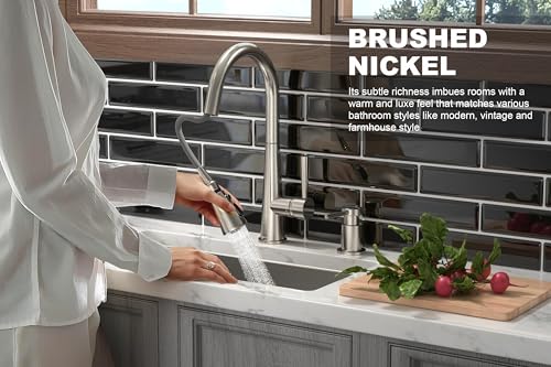 Lava Odoro Montelux Brushed Nickel Kitchen Faucet with Pull Down Sprayer, Single Handle Kitchen Sink Faucet, Faucet for Kitchen Sink with Magnetic Docking Spray Head and Deck Plate, KF321-BN - Image 3