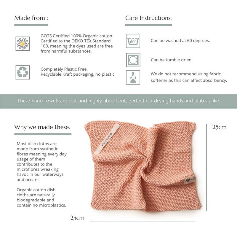 Wild Stone Wild & Stone | Organic Cotton Dish Cloth | Eco-Friendly Kitchen Cloth | Biodegradable & Compostable Cleaning Cloth | Rose - Image 5