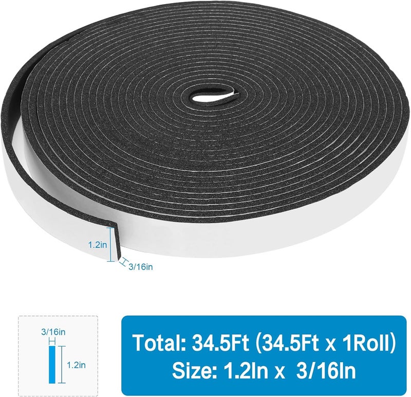 DGSL Foam Insulation Tape, 6/5In x 3/16In x 34.5Ft Weather Stripping Door Seal Strip for Doors and Windows,Sliding Door,Sound Proof Soundproofing Door Seal,Weatherstrip,Air Conditioning Seal Strip - Image 2