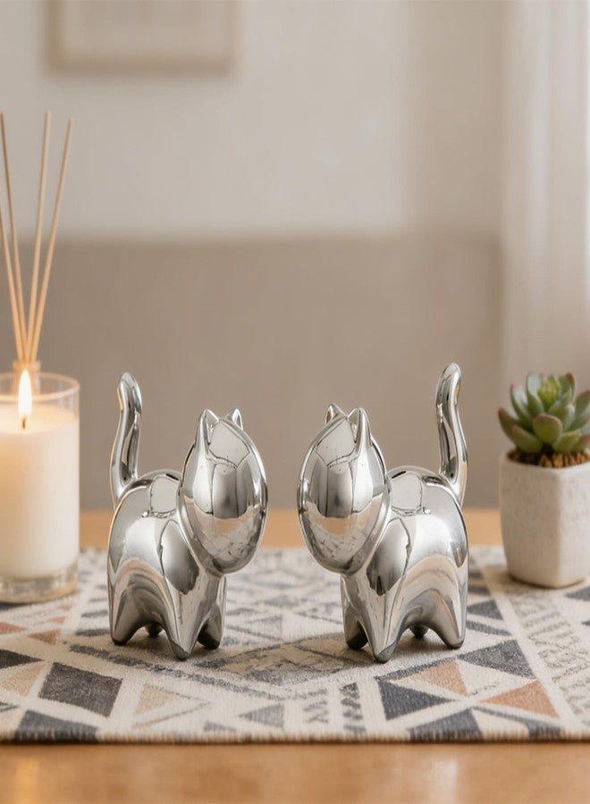 HORTIX 2-Pack Small Ceramic Cat Statues, 3 Inch Cute Kitty Knick Knacks for Home Office Shelf Desk Coffee Table Decoration, Housewarming Gift, Silver - Image 5