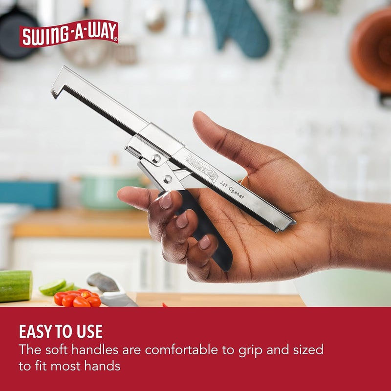 Swing-A-Way Comfort Grip Jar Opener, 7.5-Inch, Adjustable Multifunctional Stainless Steel Can Opener with Gripper, Arthritis Friendly Soft Rubber Grip Handle, Kitchen Accessories (Black) - Image 5