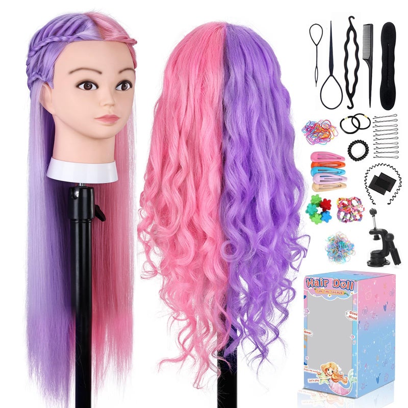 Mannequin Head with 70 Real Hair TopDirect 26 Hair Mannequin with Hair Manikin Head Practice Cosmetology Hair Doll Head Side Part Styling Hairdressing Training Braiding with Clamp Holder Tools