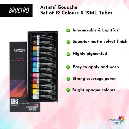 Brustro Artists Gouache Colour | Set of 12 Colours X 12ml Tubes | Highly pigmented, Opaque Colors, Intermixable, Canvas Paint, Perfect for Students, Adults, Beginners, Professionals and Artists - Image 2