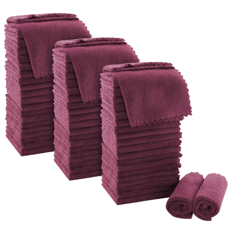 MOONQUEEN Ultra Soft Premium Washcloths Set 12 x 12 inches 72 Pack Quick Drying Highly Absorbent Coral Velvet Bathroom Wash Clothes Burgundy - Image 2