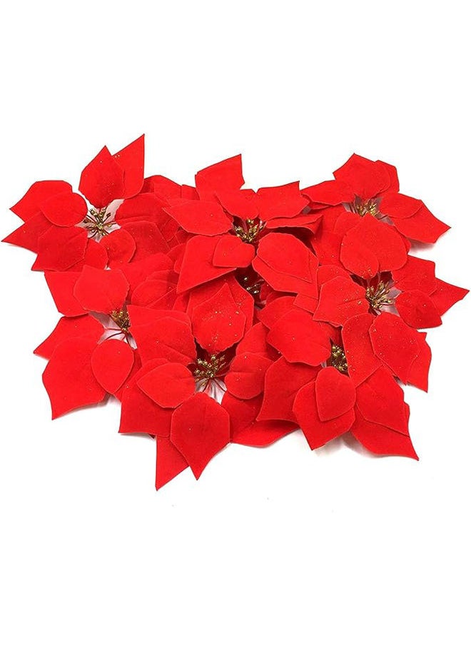Generic Fabseller Artificial Christmas Flowers Artificial Poinsettia Floral Heads 12 Pcs  - Image 1
