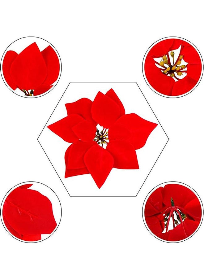 Generic Fabseller Artificial Christmas Flowers Artificial Poinsettia Floral Heads 12 Pcs  - Image 3