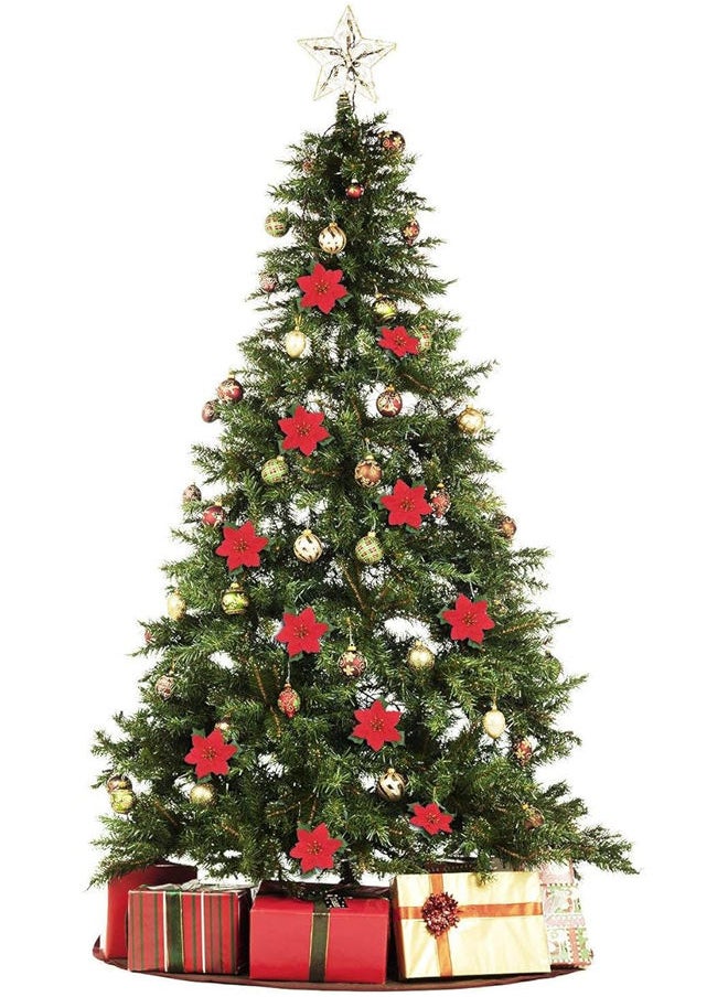 Generic Fabseller Artificial Christmas Flowers Artificial Poinsettia Floral Heads 12 Pcs  - Image 5