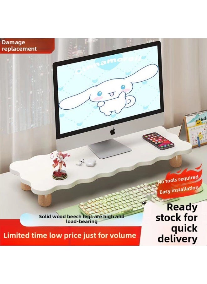 Computer Elevated Rack Desktop Monitor Elevated Rack Station Office Desk Storage Rack Desktop Display Pad Height-Color:Wood Color Wavy Shape