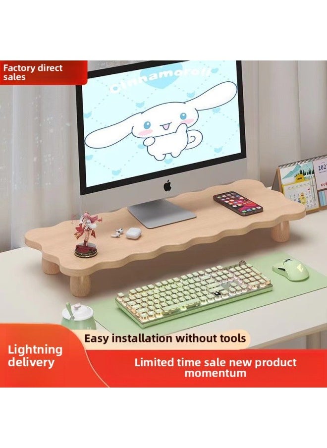 Computer Elevated Rack Desktop Monitor Elevated Rack Station Office Desk Storage Rack Desktop Display Pad Height-Color:Wood Color Wavy Shape