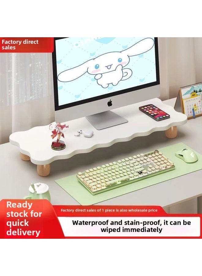 Computer Elevated Rack Desktop Monitor Elevated Rack Station Office Desk Storage Rack Desktop Display Pad Height-Color:Wood Color Wavy Shape