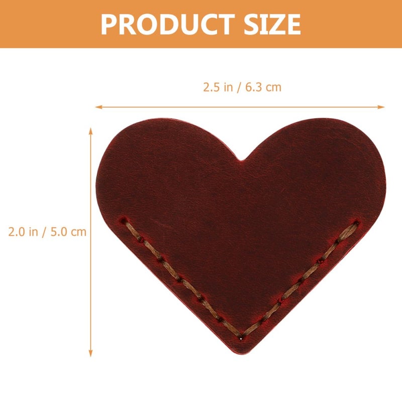 Heart Shaped Leather Bookmarks Set Of 2 Wine Red Page Corner Protectors For Book Lovers - Image 3
