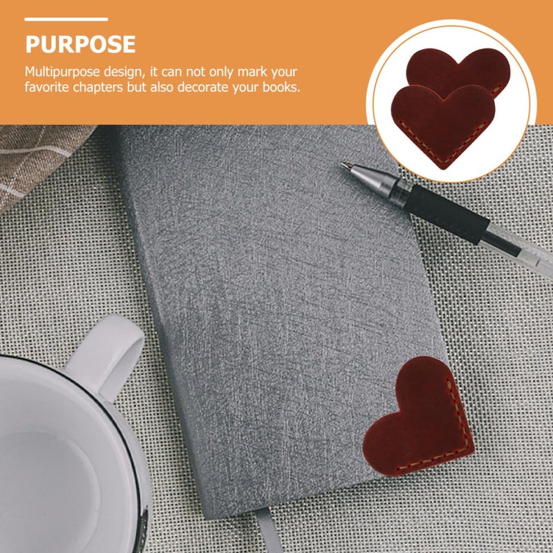 Heart Shaped Leather Bookmarks Set Of 2 Wine Red Page Corner Protectors For Book Lovers - Image 5