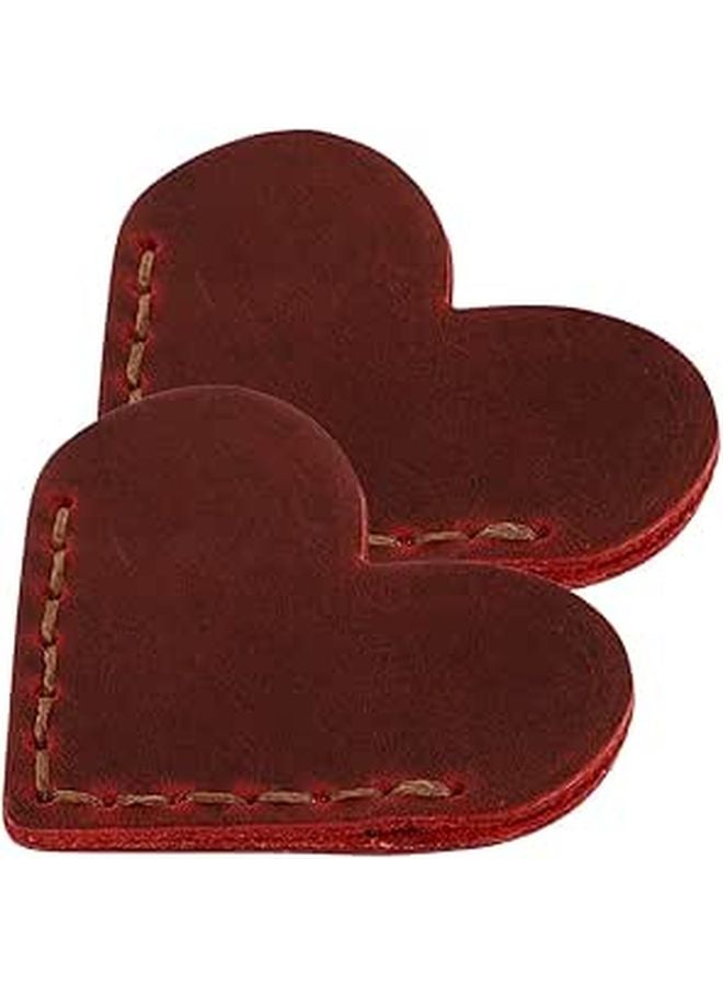 Heart Shaped Leather Bookmarks Set Of 2 Wine Red Page Corner Protectors For Book Lovers - Image 1