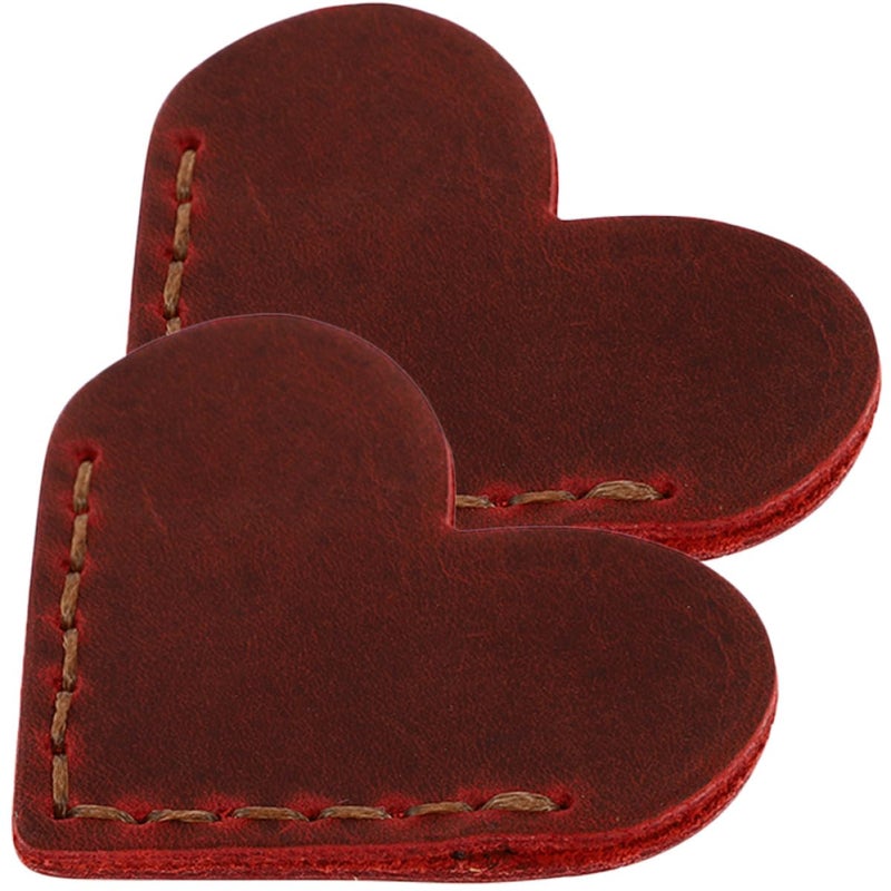 Heart Shaped Leather Bookmarks Set Of 2 Wine Red Page Corner Protectors For Book Lovers - Image 2