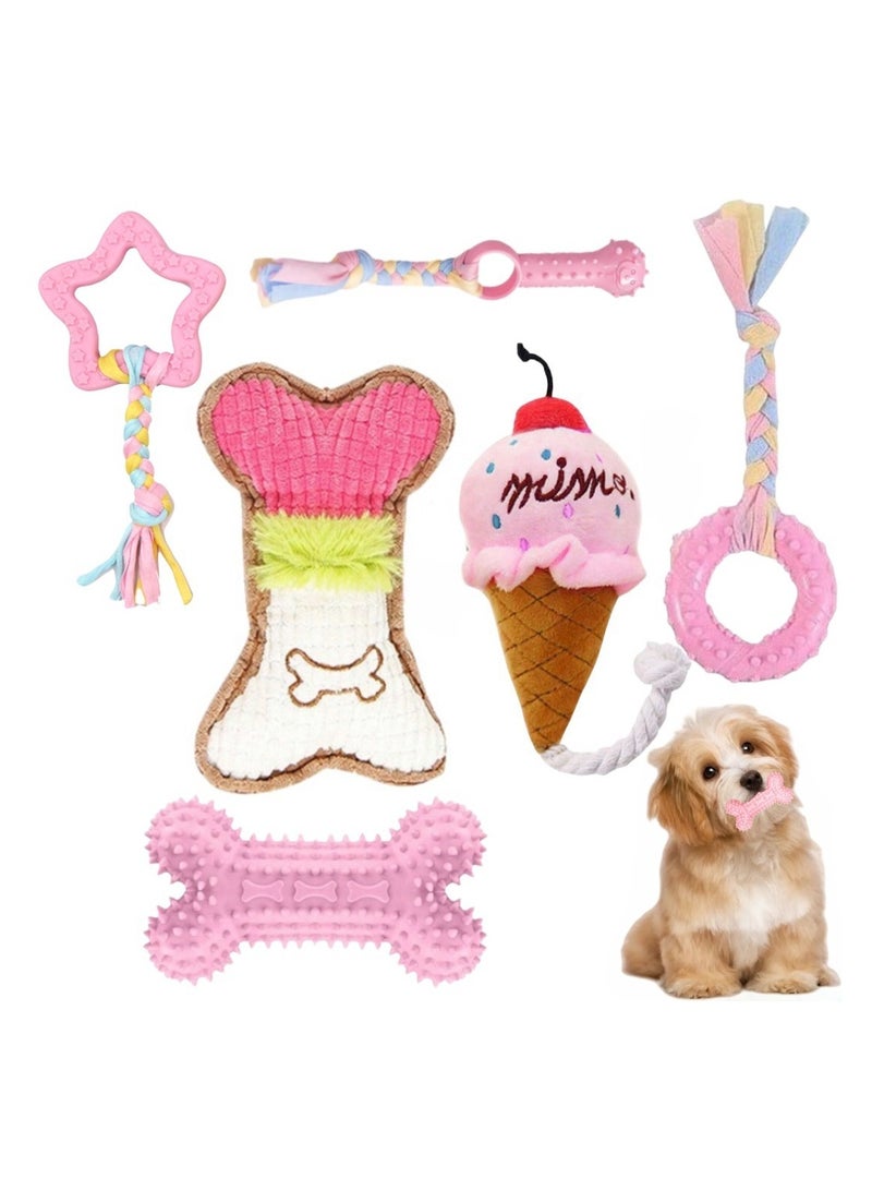 general 6pcs puppy teething toy small dog chew toy cute soft rubber puppy playset with leash - Image 1