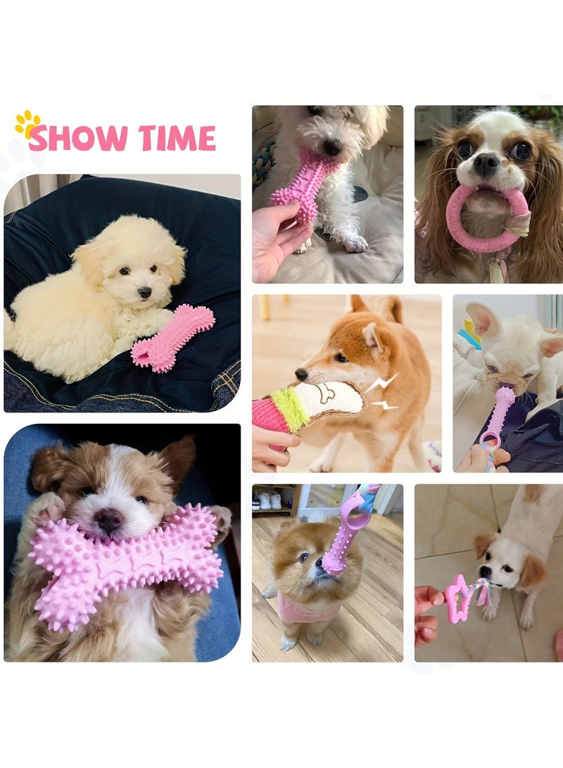 general 6pcs puppy teething toy small dog chew toy cute soft rubber puppy playset with leash - Image 3