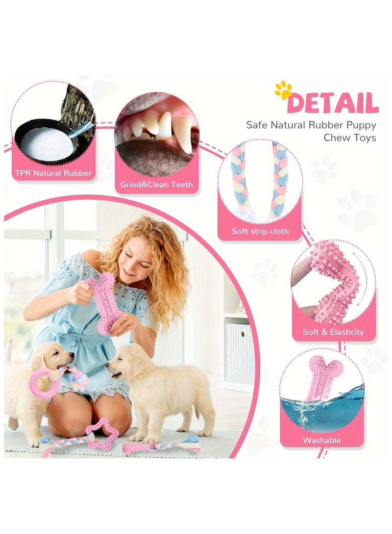 general 6pcs puppy teething toy small dog chew toy cute soft rubber puppy playset with leash - Image 2