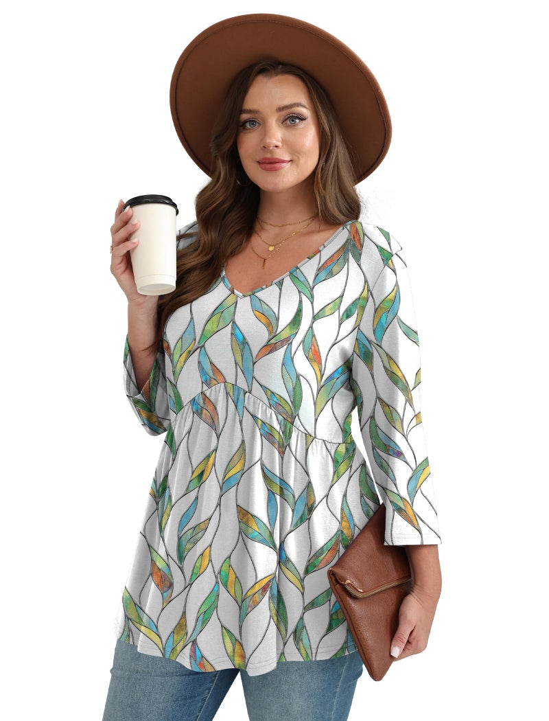 OFEEFAN Womens 3/4 Sleeve Tops Plus Size Spring Clothes for Women School Outfits for Teachers Going Out Tops Boho Shirts Early Fall Fashion Chic 2XL - Image 3