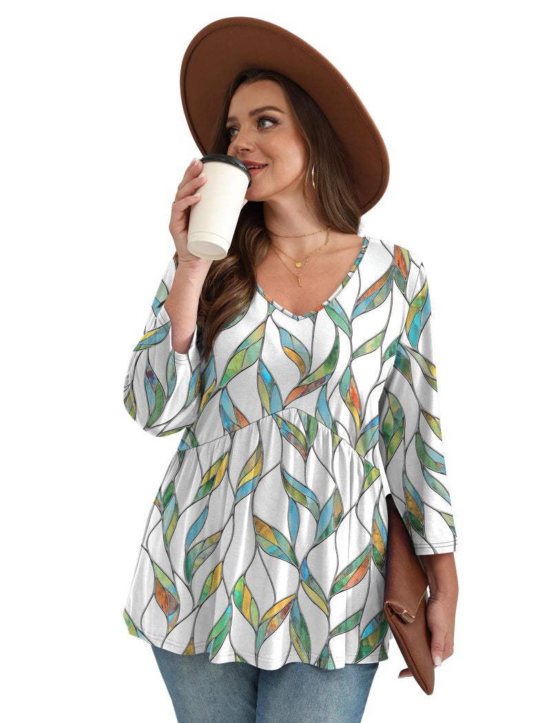 OFEEFAN Womens 3/4 Sleeve Tops Plus Size Spring Clothes for Women School Outfits for Teachers Going Out Tops Boho Shirts Early Fall Fashion Chic 2XL - Image 4