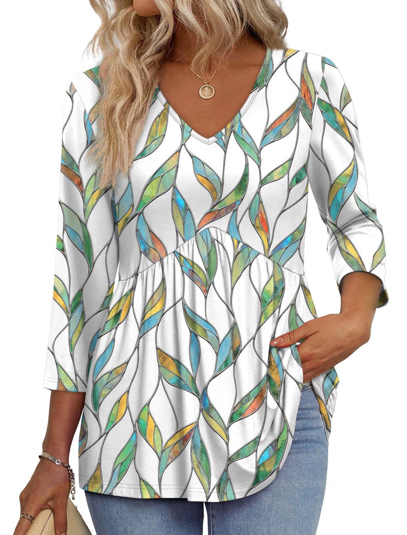 OFEEFAN Womens 3/4 Sleeve Tops Plus Size Spring Clothes for Women School Outfits for Teachers Going Out Tops Boho Shirts Early Fall Fashion Chic 2XL - Image 1