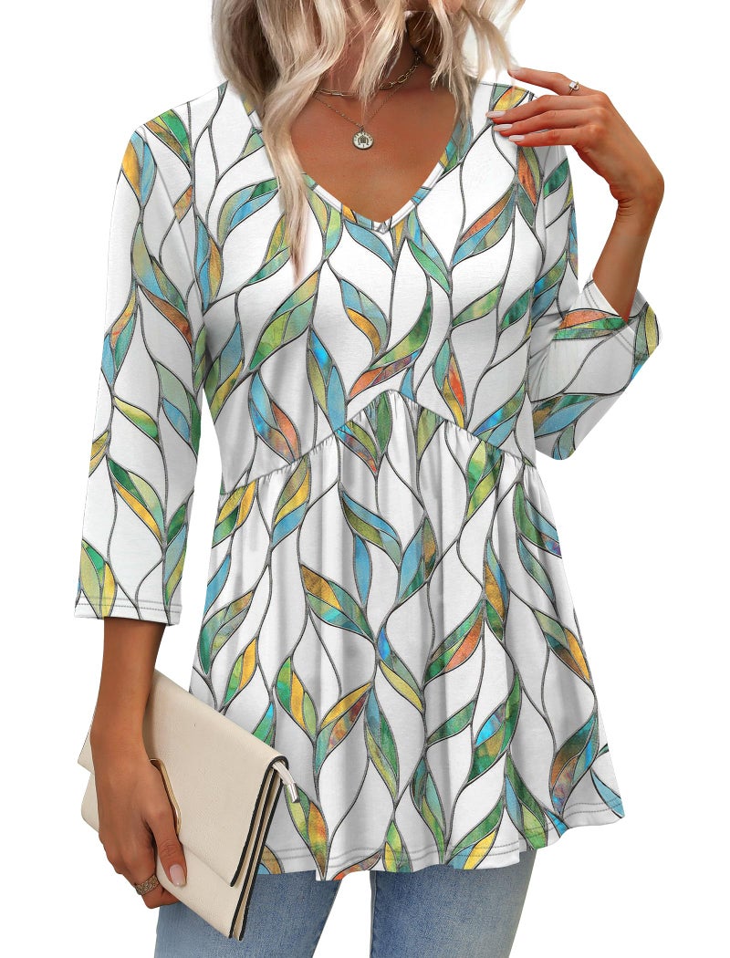 OFEEFAN Womens 3/4 Sleeve Tops Plus Size Spring Clothes for Women School Outfits for Teachers Going Out Tops Boho Shirts Early Fall Fashion Chic 2XL - Image 2