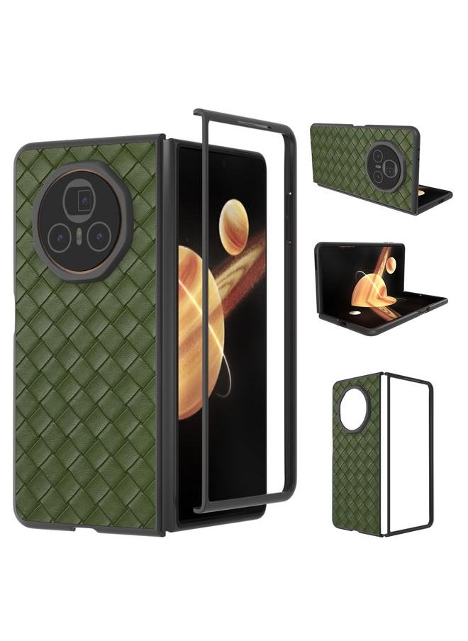 Green Tiger Case For Honor Magic V3 Black Frame Woven Texture PU Phone Case  - Image 1