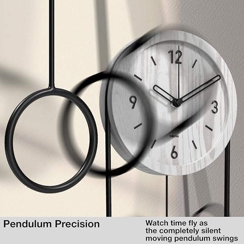 Driini Decorative Wall Clock with Pendulum White Modern Wood 3D Gold Numbers Metal Frame Small Unique Wall Clocks for Living Room Decor or Bathroom Battery Operated Silent NonTicking - Image 3