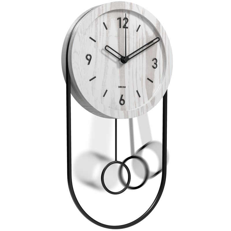 Driini Decorative Wall Clock with Pendulum White Modern Wood 3D Gold Numbers Metal Frame Small Unique Wall Clocks for Living Room Decor or Bathroom Battery Operated Silent NonTicking - Image 2