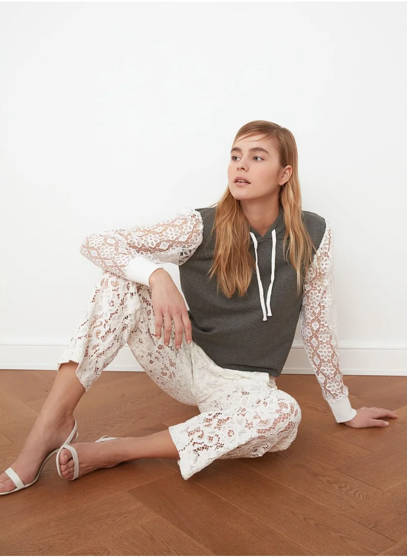 trendyol Mesh Detail Knitted Hoodie