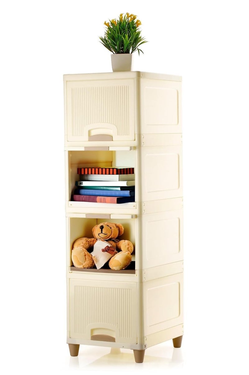 ADMIN INDUSTRIES Durable Plastic Wardrobe for Clothes Storage Organizer with Shelves Sturdy Design Lightweight Easy to Assemble Waterproof Dustproof Closet OffWhite 4 Layer - Image 1
