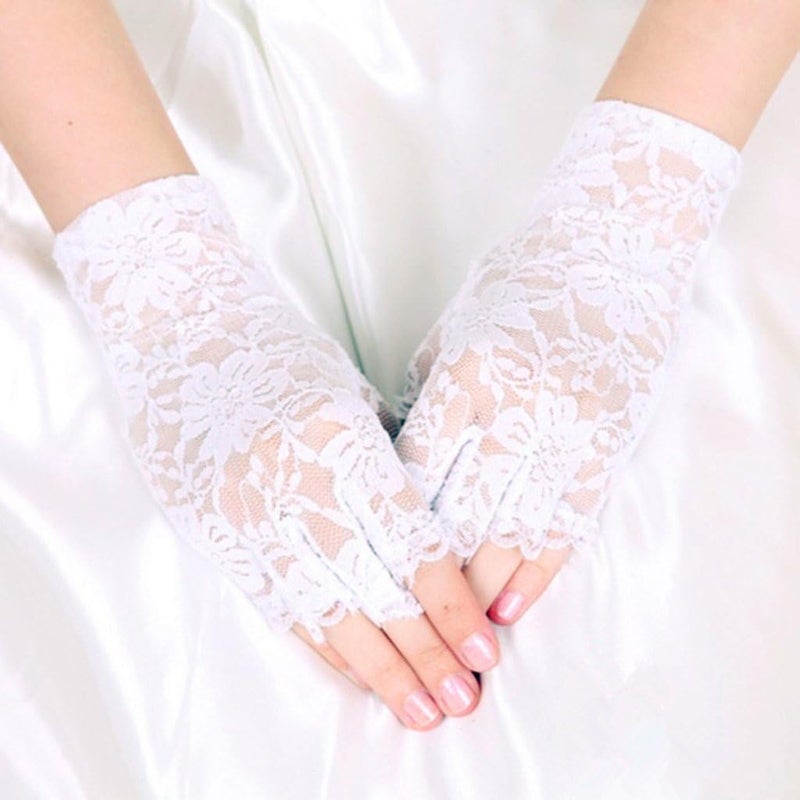 DreamHigh Women Wrist Length Lace Half Finger Gloves - Image 3