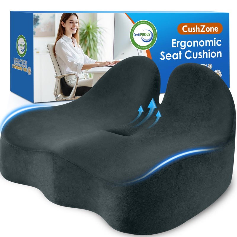 CushZone Seat Cushion, Memory Foam Office Chair Seat Cushion for Office Chairs/Car/Long Trip/Desk Chair/Gaming, Large Size for Sciatica & Hip & Tailbone Pain Relief, Sciatica Support (Deep Green) - Image 1