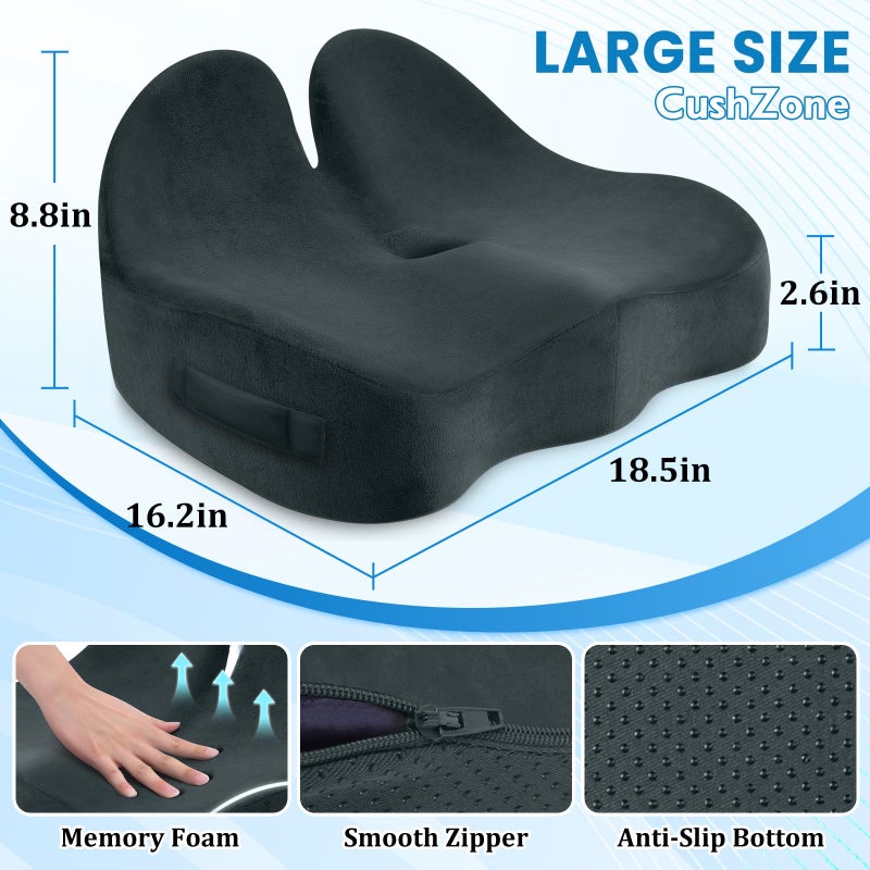 CushZone Seat Cushion, Memory Foam Office Chair Seat Cushion for Office Chairs/Car/Long Trip/Desk Chair/Gaming, Large Size for Sciatica & Hip & Tailbone Pain Relief, Sciatica Support (Deep Green) - Image 2