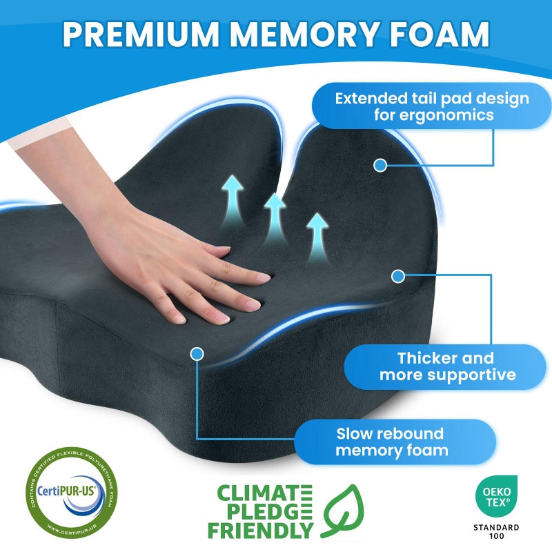 CushZone Seat Cushion, Memory Foam Office Chair Seat Cushion for Office Chairs/Car/Long Trip/Desk Chair/Gaming, Large Size for Sciatica & Hip & Tailbone Pain Relief, Sciatica Support (Deep Green) - Image 3