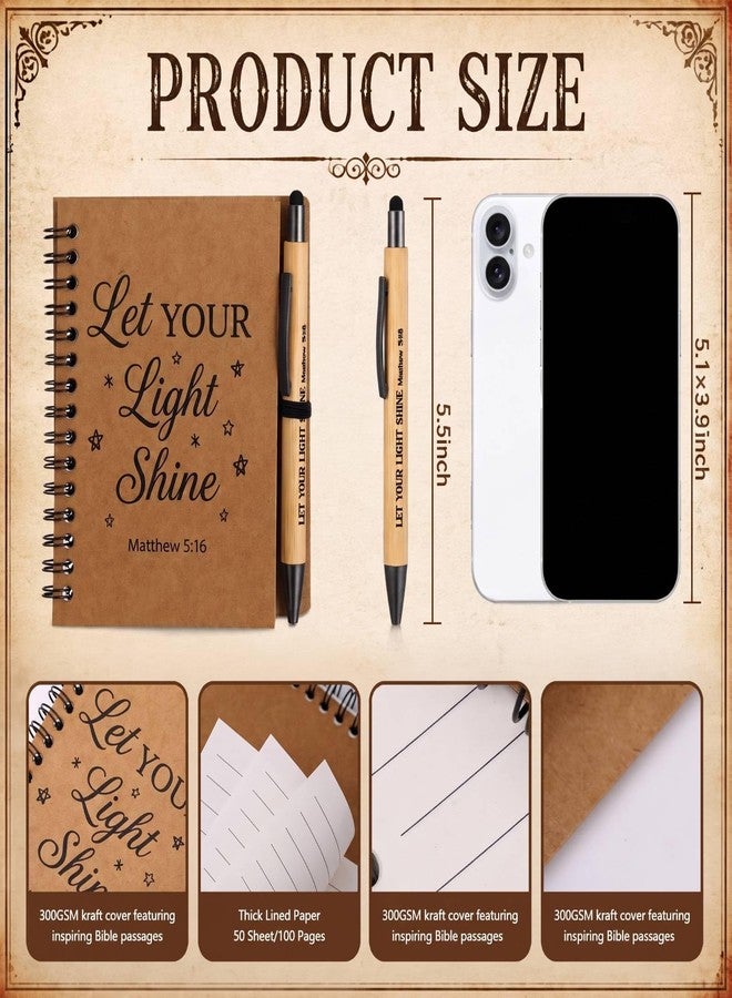 Epakh 10 Pcs Christian Prayer Journal Spiral Notebooks Bulk with Pens Bulk Let Your Light So Shine Notebook Religious Matthew 5: 16 Journal Gifts for Women Men Church Members Bible Study Groups - Image 2