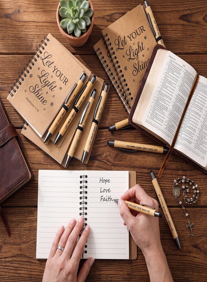 Epakh 10 Pcs Christian Prayer Journal Spiral Notebooks Bulk with Pens Bulk Let Your Light So Shine Notebook Religious Matthew 5: 16 Journal Gifts for Women Men Church Members Bible Study Groups - Image 3
