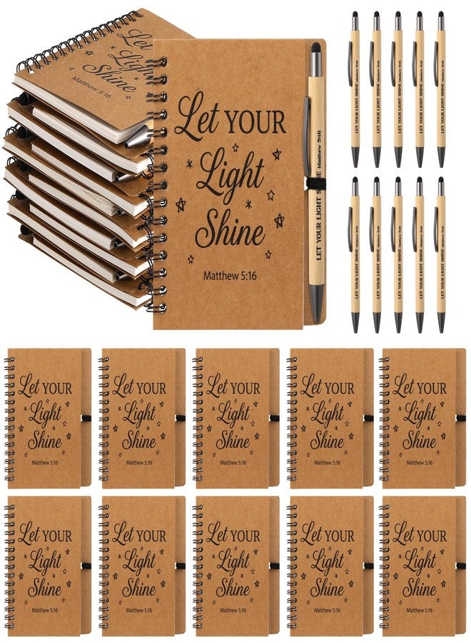 Epakh 10 Pcs Christian Prayer Journal Spiral Notebooks Bulk with Pens Bulk Let Your Light So Shine Notebook Religious Matthew 5: 16 Journal Gifts for Women Men Church Members Bible Study Groups - Image 1