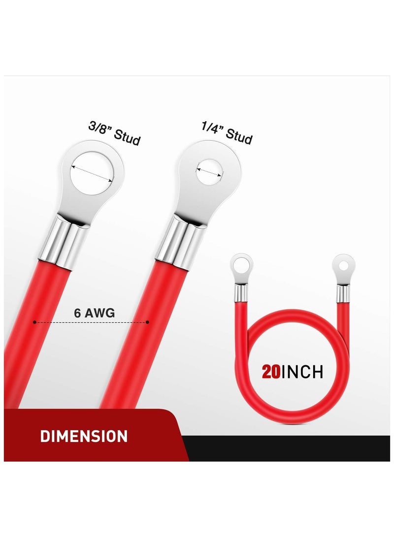 6 AWG 20 Inch Each Battery Power Inverter Cables w/Tinned Wire Terminals Red Black 3/8 Inch Lugs Copper Parallel Oxygen-Free Wires for Solar Motorcycle Automotive Cars - Image 2
