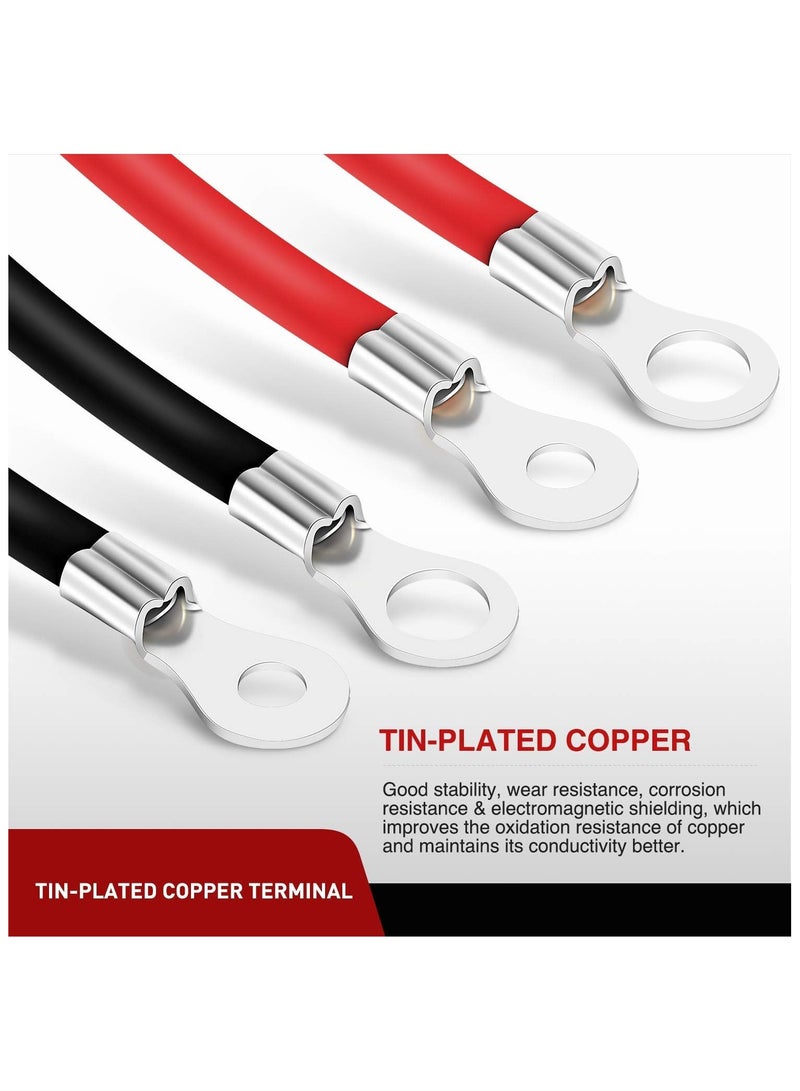6 AWG 20 Inch Each Battery Power Inverter Cables w/Tinned Wire Terminals Red Black 3/8 Inch Lugs Copper Parallel Oxygen-Free Wires for Solar Motorcycle Automotive Cars - Image 3