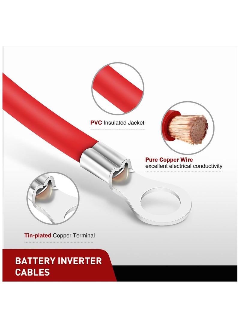 6 AWG 20 Inch Each Battery Power Inverter Cables w/Tinned Wire Terminals Red Black 3/8 Inch Lugs Copper Parallel Oxygen-Free Wires for Solar Motorcycle Automotive Cars - Image 4