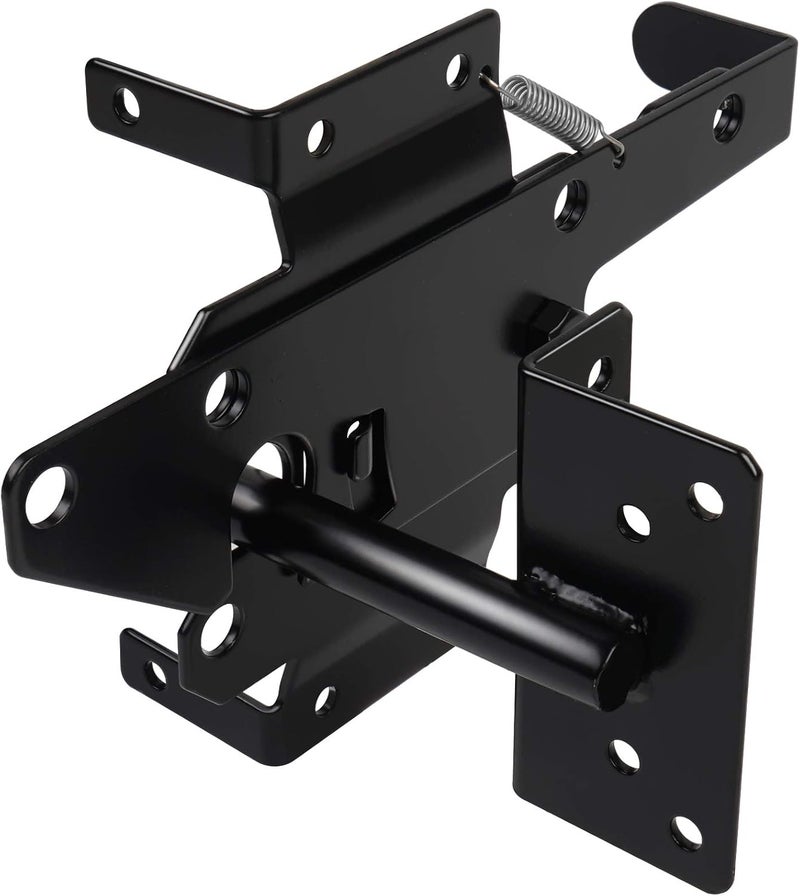 JIAHOO Gate Latches for Wooden Fences Heavy Duty Post Mount Automatic Gravity Lever Spring Self Locking Hardware Wood/Vinyl Fence Gate Lock for Secure Pool/Yard/Garden,Black Finishing,Steel - Image 1
