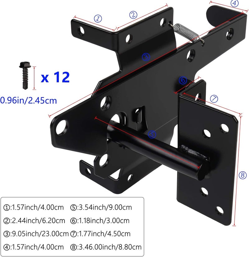JIAHOO Gate Latches for Wooden Fences Heavy Duty Post Mount Automatic Gravity Lever Spring Self Locking Hardware Wood/Vinyl Fence Gate Lock for Secure Pool/Yard/Garden,Black Finishing,Steel - Image 5