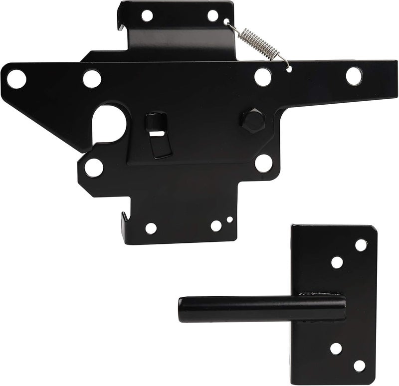 JIAHOO Gate Latches for Wooden Fences Heavy Duty Post Mount Automatic Gravity Lever Spring Self Locking Hardware Wood/Vinyl Fence Gate Lock for Secure Pool/Yard/Garden,Black Finishing,Steel - Image 2