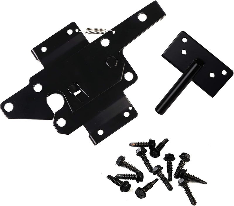JIAHOO Gate Latches for Wooden Fences Heavy Duty Post Mount Automatic Gravity Lever Spring Self Locking Hardware Wood/Vinyl Fence Gate Lock for Secure Pool/Yard/Garden,Black Finishing,Steel - Image 3